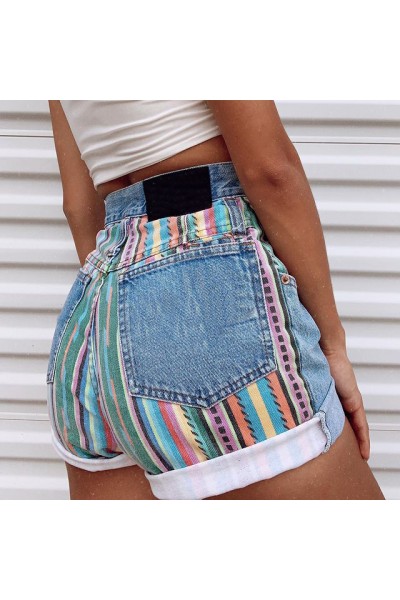 A-line denim shorts with high waist, loose fit, and slimming effect HF2417-03-04