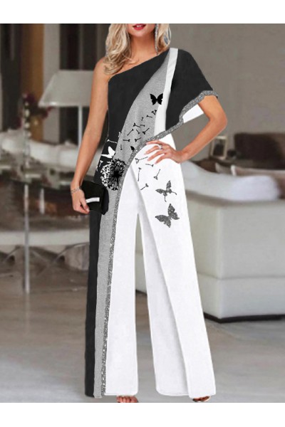 Fashionable wide leg pants butterfly pattern jumpsuit  HE1611-03-03