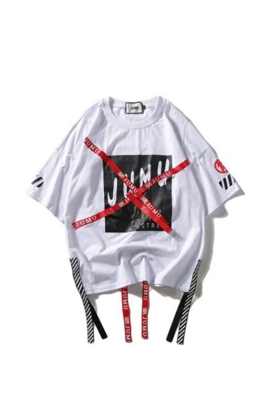 Long woven warning line graffiti printed T-shirt HF3101-02-03
